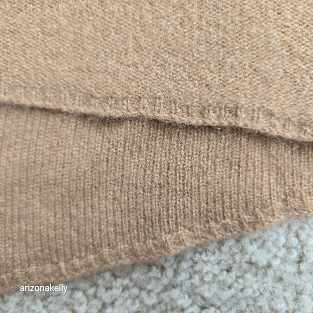 NWOT Tan Cashmere Knit Oblong Scarf with Fringe and Asymmetrical Ends - Picture 3 of 15